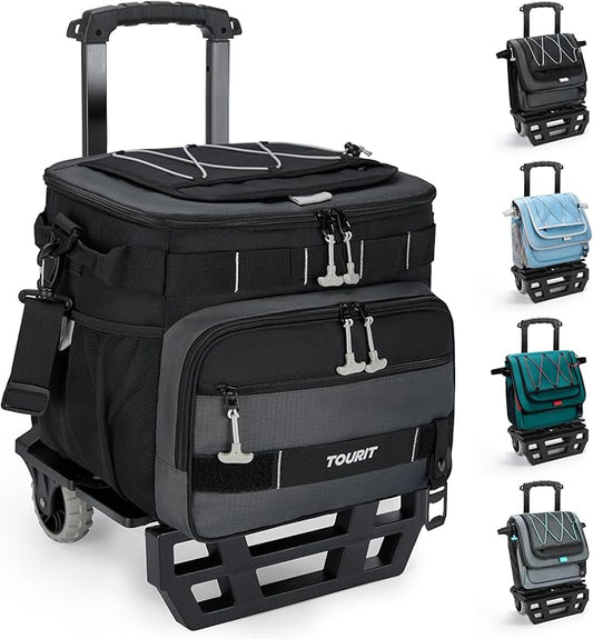 TOURIT 48 Can Collapsible Cooler with Wheels, Insulated Rolling Cooler with All-Terrain Cart, Waterproof Soft Sided Cooler Bag for Beach, Picnic, Camping, Shopping, Travel