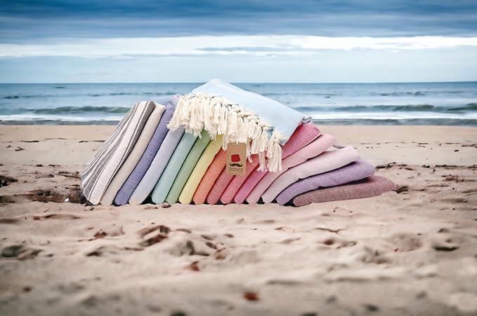Bazaar Anatolia Turkish Beach Towel – 100% Cotton, Quick Dry, Sand Free Towel for Bathroom, Camping, Travel, Peach – Oversized 71x39 Inches – Stripe Coral