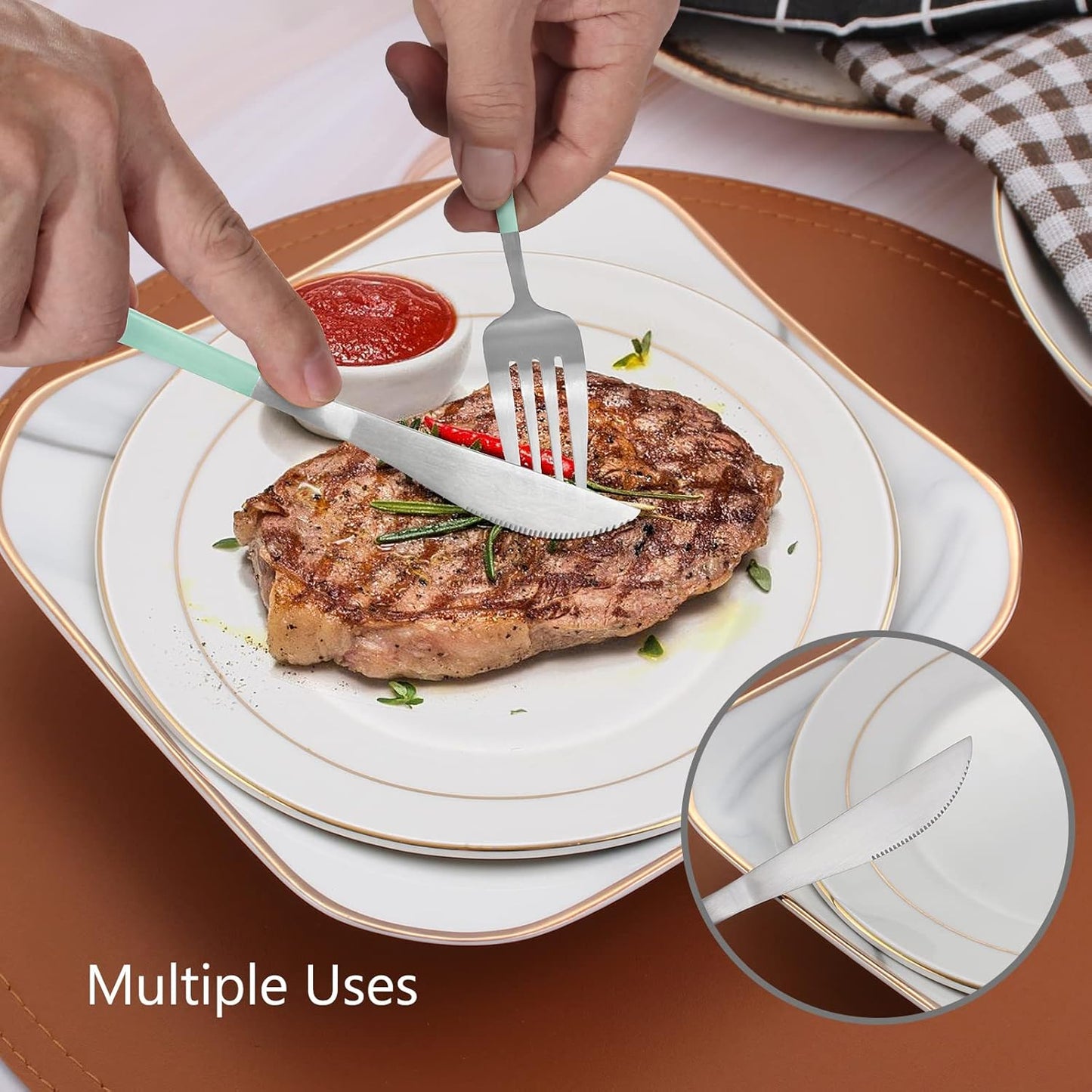 Matte Green Silver Silverware Set, 20-Piece Stainless Steel Flatware Set, Satin Finish tableware Cutlery Set, Service for 4, Home and Restaurant, Dishwasher Safe