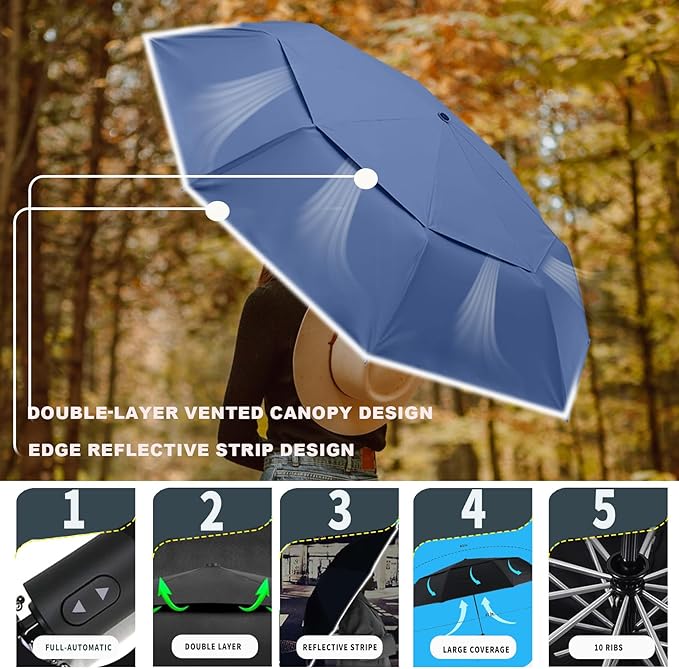 MRTLLOA 42/49 Inch Compact Travel Essentials Umbrella for Rain, Lightweight, Portable, Automatic, Strong, Waterproof Folding Umbrellas for Women, Men and Teenagers