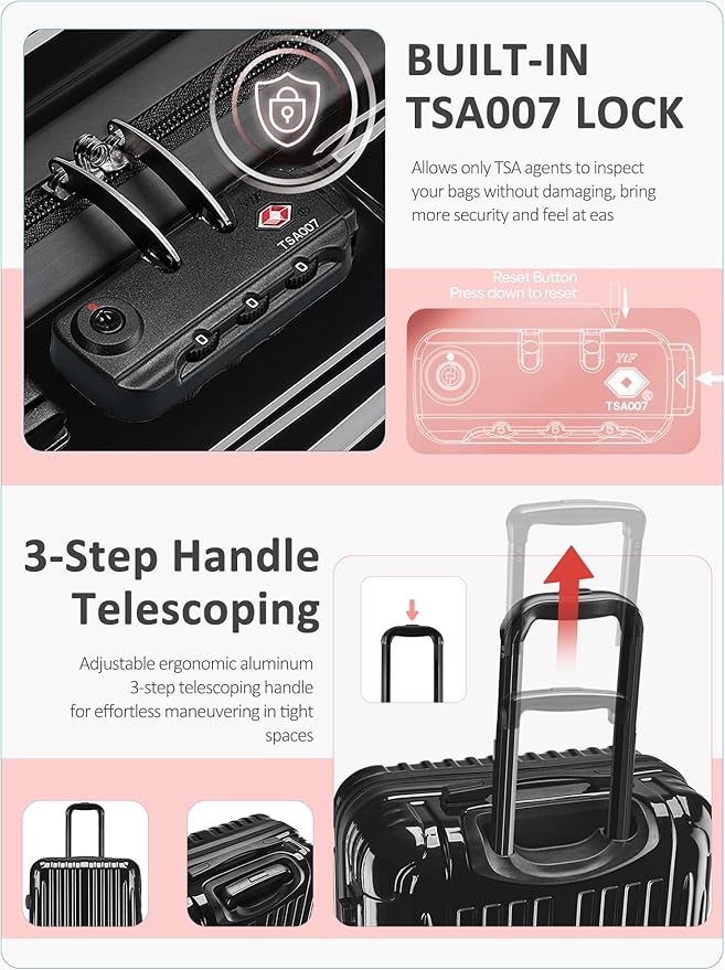 27 inch Luggage - Airline Approved Suitcases with Spinner Wheels, Built-In TSA Lock，Hard Shell Expandable Suitcases