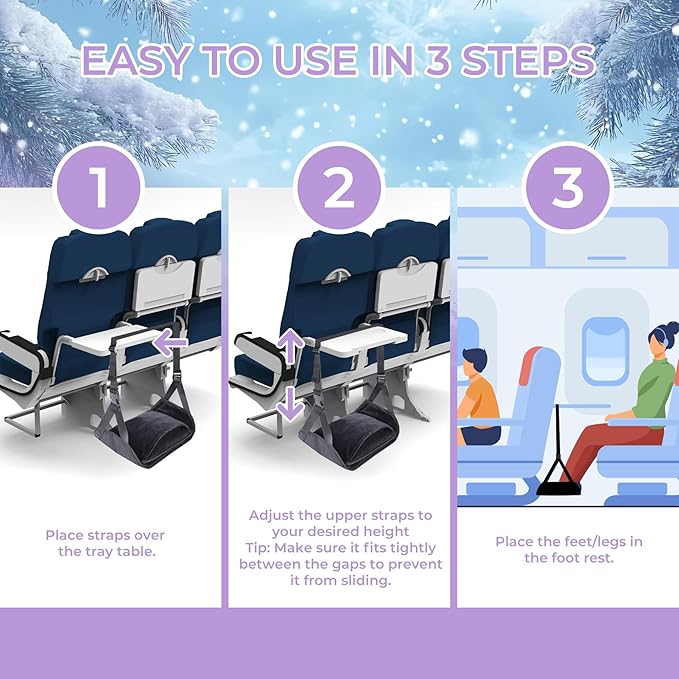 Babenest 2pcs Airplane Foot Hammock, Foldable Leg Rest Support with Adjustable Strap & Cover, Thickened Bottom for Feet Warmth, Portable Flight Footrest Holder for Air Travel, Office & Car (Cover)