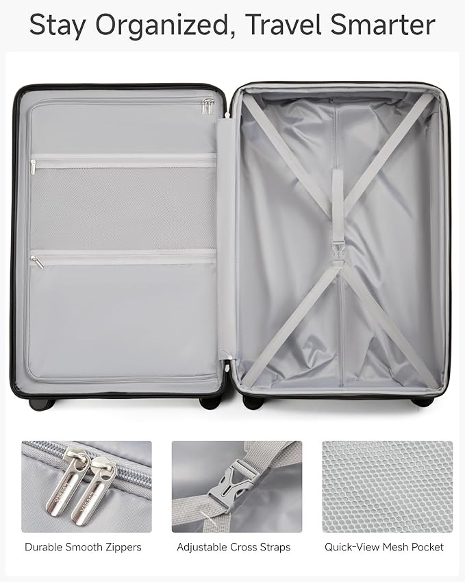 LUGGEX 3 Piece Set Luggage with Spinner Wheels, KVC Polycarbonate Expandable Hard Shell Suitcase (EX-Core, Navy, 3 Piece Sets)