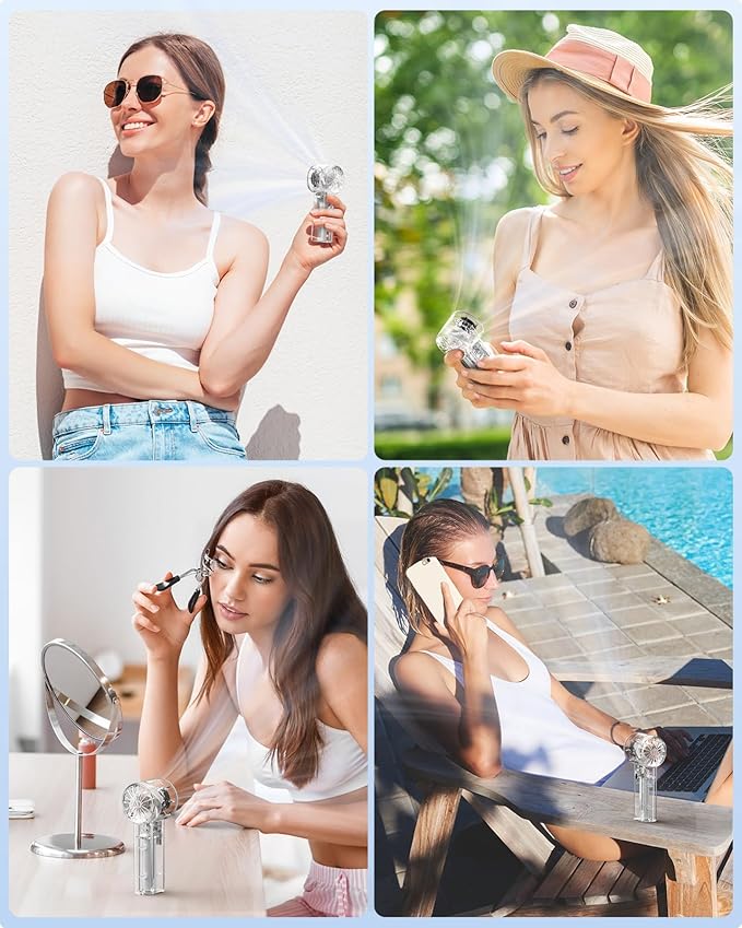 TriPole Portable Fan Mini Handheld Turbo Fan for Travel, 20H Max Cooling Time, 1-100 Speeds Rechargeable Battery Fans with LED Display, Transparent Hand Held & Desk Personal Fans for Outdoor Beach