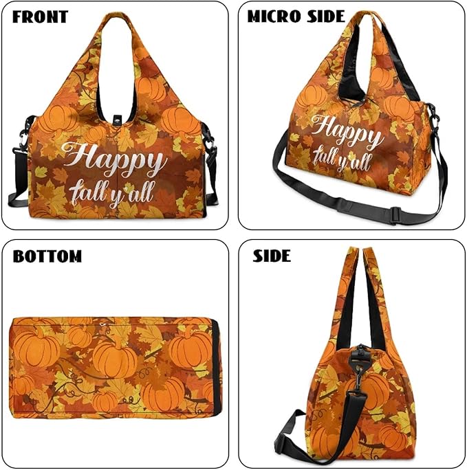 Happy Fall Pumpkins Travel Duffel Bag for Women Gym Tote Bag Luggage Carry On Weekender Bags with Shoe Compartment for Hospital Yoga Sports Workout Thanksgiving Themed Gifts