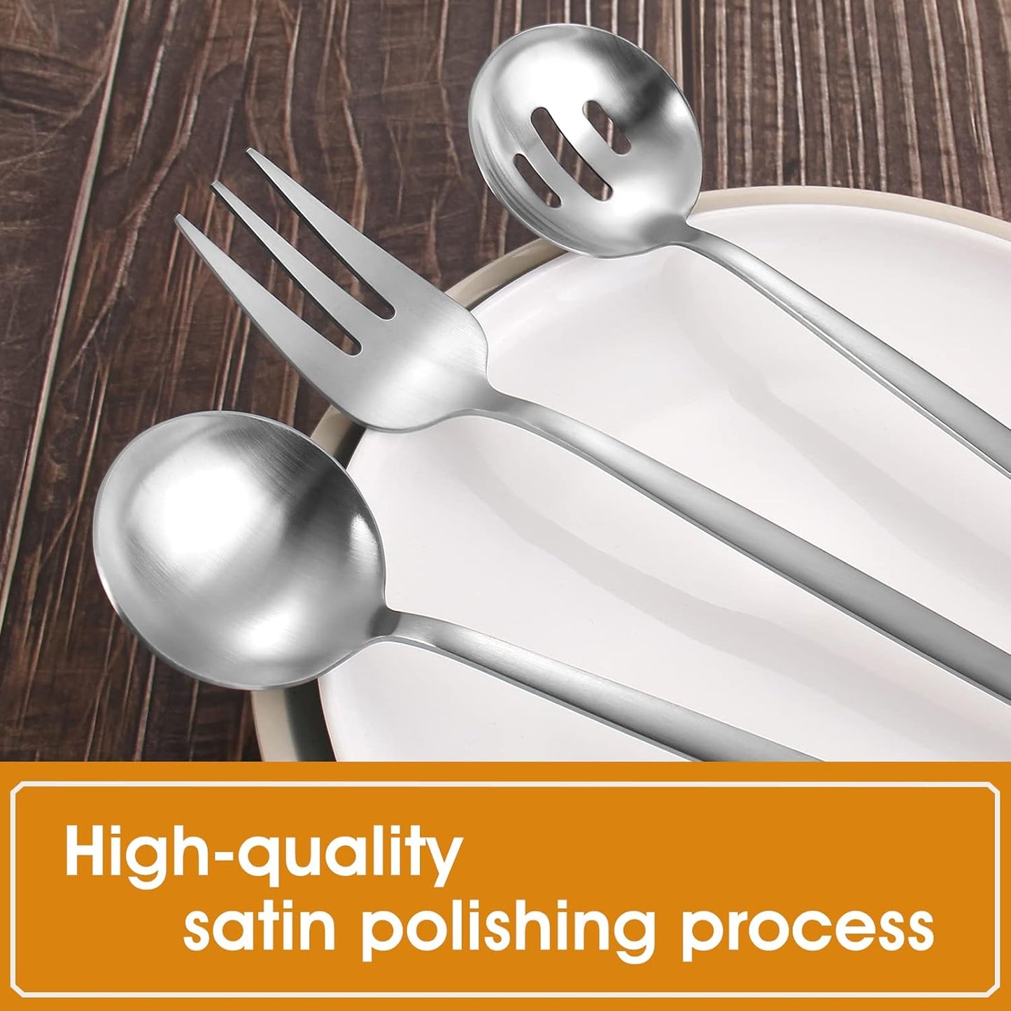 Matte Serving Silverware Set, 5-Piece Round Shared Utensils Set of Stainless Steel, Hostess Flatware Serving Set, Satin Finish, Dishwasher Safe