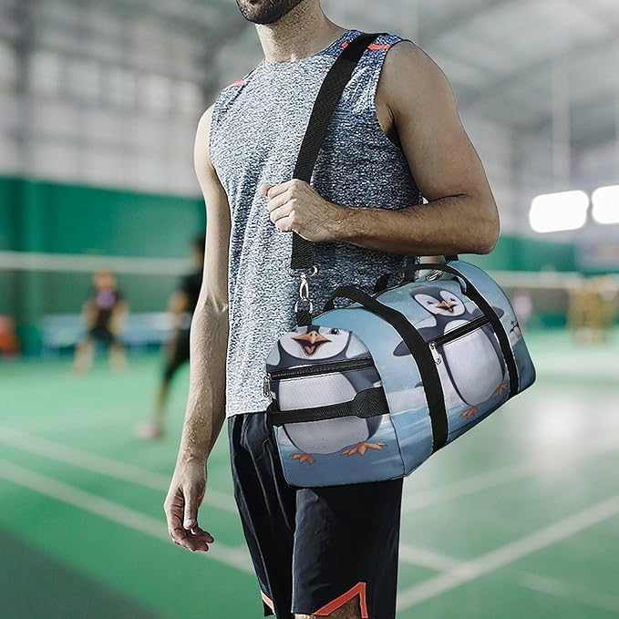 Oxford Cloth Happy Penguin Gym Bag,Duffle Bag with Shoes Compartment And Adjustable Shoulder Straps，Weekender Bags for Men Women.