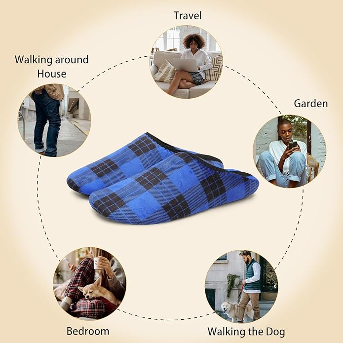 QFH Womens & Mens Cozy House Slippers - Portable Travel Shoes with Flexible Rubber Sole & Soft Velvet Lining