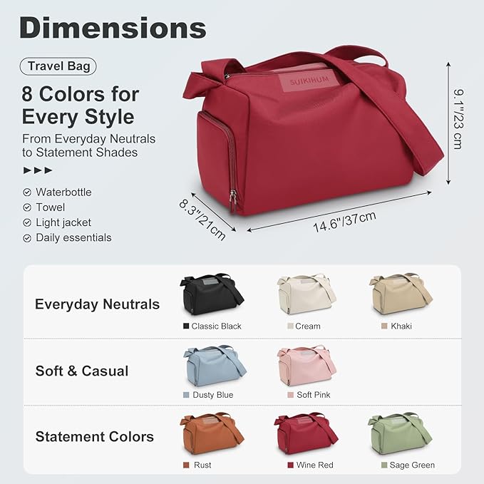 Women's Mini Gym Bag Crossbody, Everyday Sling Duffel with Shoe Compartment & Wet Pocket, Water-Resistant Travel Bag, Wine Red
