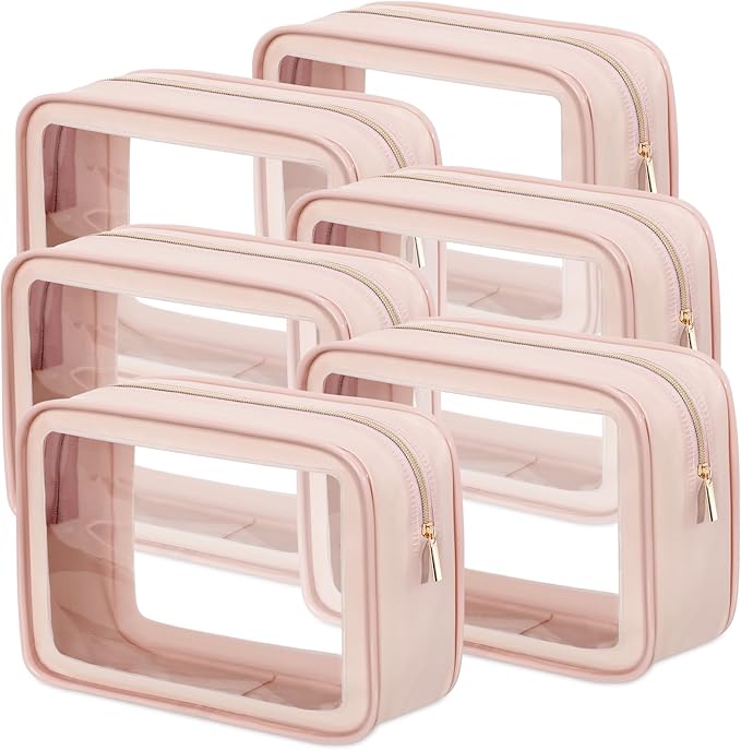Hsei 6 Pcs Clear Makeup Bags with Color Edged TSA Approved Travel Toiletry Bags with Zipper Clear Cosmetic Bag Diaper Bag for Car Storage Organizer Wedding Essentials for Women Gift(Skin Tone)
