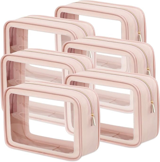 Hsei 6 Pcs Clear Makeup Bags with Color Edged TSA Approved Travel Toiletry Bags with Zipper Clear Cosmetic Bag Diaper Bag for Car Storage Organizer Wedding Essentials for Women Gift(Skin Tone)
