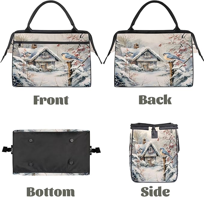 Travel Duffel Bag, Winter Christmas Bird Waterproof Sports Gym Duffle Bag, Large Capacity Weekender Carry On Overnight Bags for Women Men
