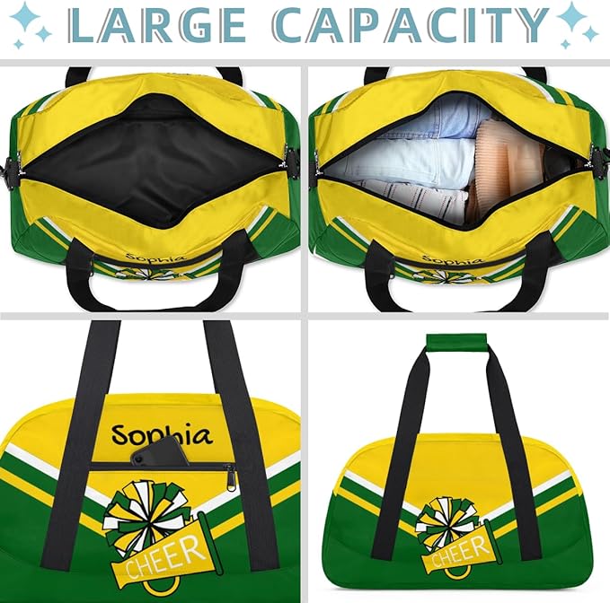 Personalized Yellow Green Cheer Bag for Cheerleaders, Custom Sport Gym Bag Dance Bag Travel Duffle Bag Cheerleading Gifts for Women