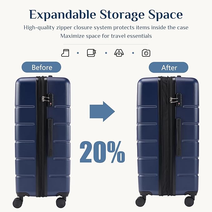 NEWBULIG 20 Inch Carry on Luggage, Lightweight Expandable Rolling Suit Case with TSA Lock, Hard Shell ABS Suitcase with Double Spinner Wheels, Blue