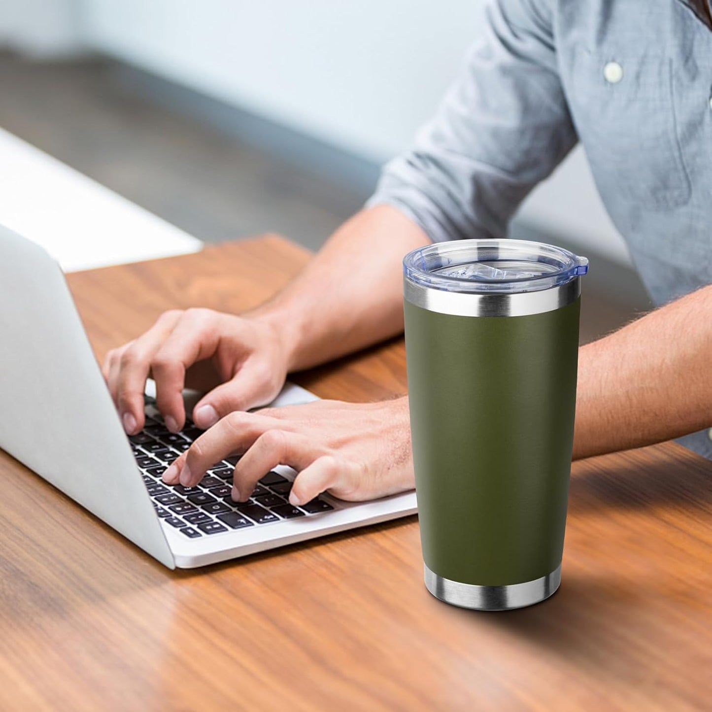 20oz Tumbler with Straw and Brush, Stainless Steel Vacuum Insulated tumbler, Double Wall Insulated Coffee Tumbler for Outdoor, Home, Travel,Office (Army Green,4pcs)