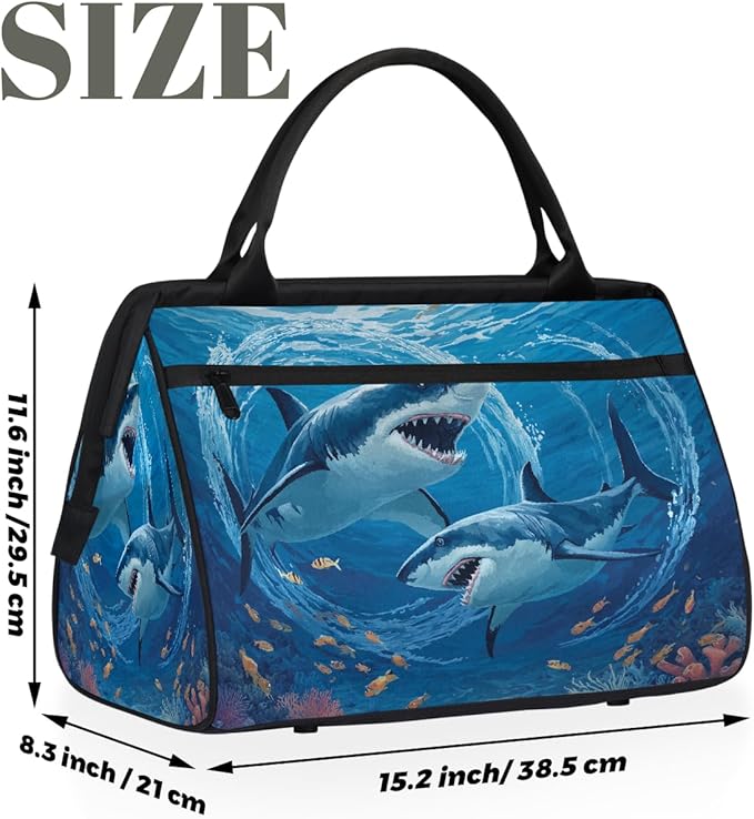 Underwater Shark Travel Duffel Bag, Waterproof Sports Gym Duffle Bag, Large Capacity Weekender Carry On Overnight Bags for Women Men