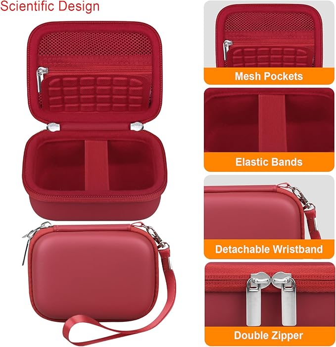Elonbo Camera Carrying Case for KODAK PIXPRO FZ55 / FZ53 / FZ45 / FZ43 16MP Digital Camera, Vlogging Camera Storage Holder Travel Bag, Mesh Bag Fits Batteries, Cable, Memory Card, Red
