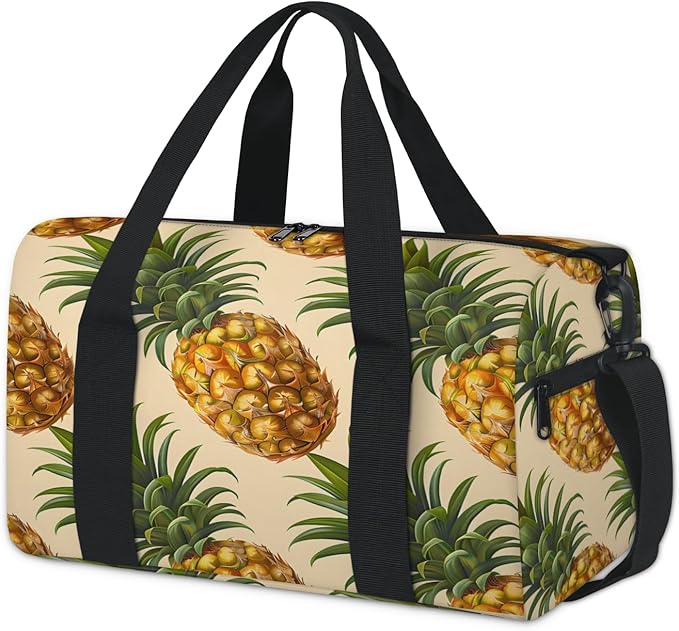 Yellow Green Pineapple Travel Duffle Bag for Women Men, Overnight Weekender Bag, Carry on Tote for Sport Gym