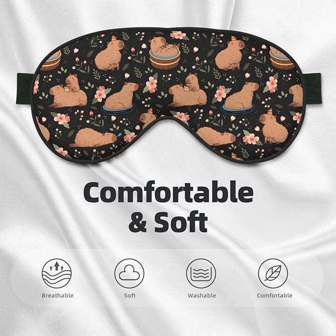 Capybaras Sleep Mask Breathable Soft Eye Mask for Sleep for Women Men Lightweight Eye Cover for Travel, Night Work, Nap, Office