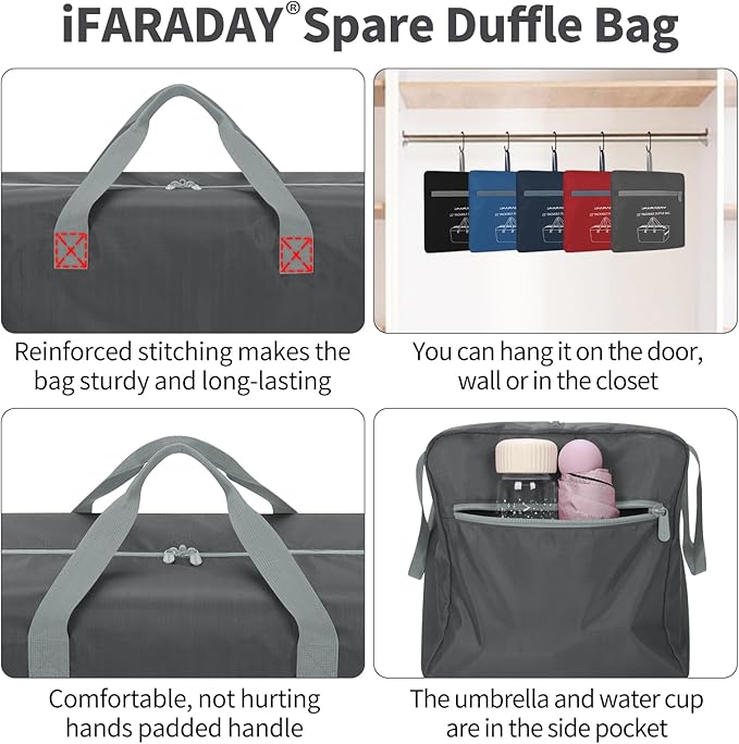 35L Small Foldable Duffle Bag - 22 inch Lightweight Spare Storage Bag for Travel(Grey)