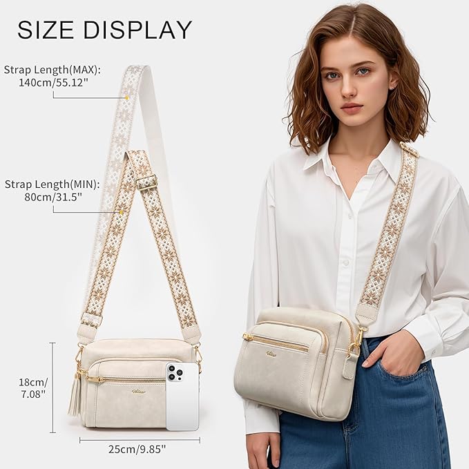 Small Leather Crossbody Bags for Women Anti theft Purses and Handbag Shoulder Hangbag with Wide Strap Tassel