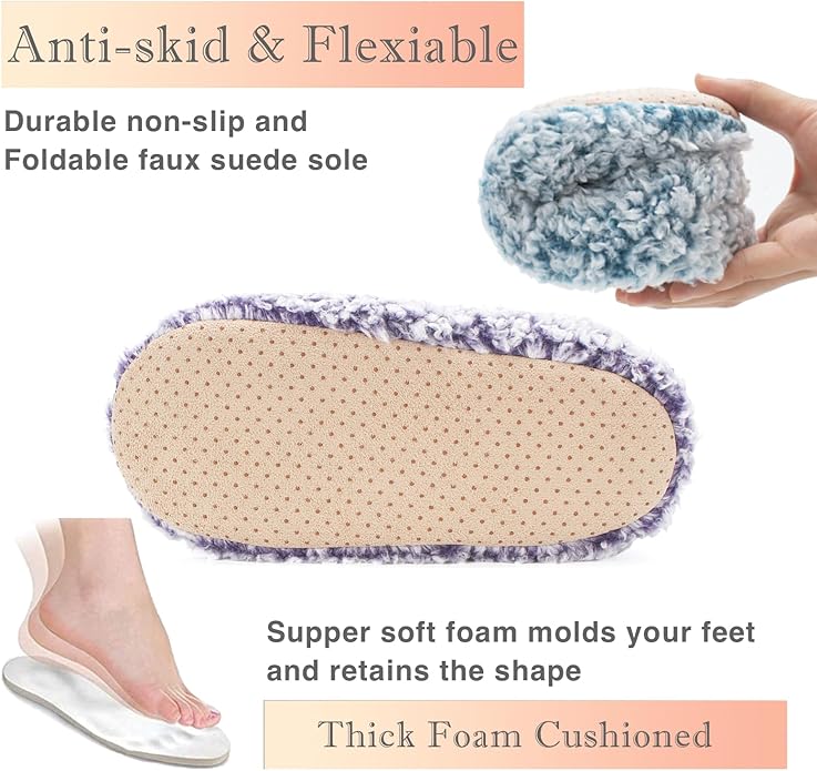Cozylook 2-Pair Women's Soft Sole Slipper Socks with Grippers, Thick Warm Cozy Sherpa Lined Home Socks Set, Cable Knitted Non-slip Fluffy Winter House Bedroom Slippers