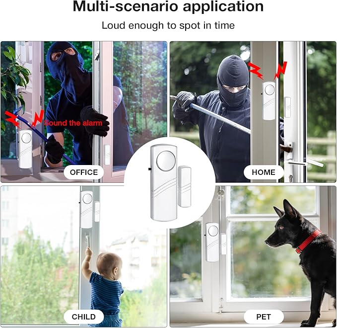 PLOJOP Security Window Door Alarm, Portable 90dB Wireless Sensor for Home & Travel Security, Easy DIY Installation, No Tools Needed (Battery Not Included)