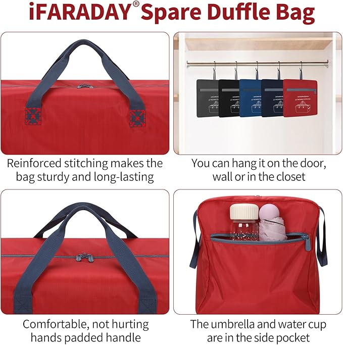 35L Small Foldable Duffle Bag - 22 inch Lightweight Spare Storage Bag for Travel(Red)