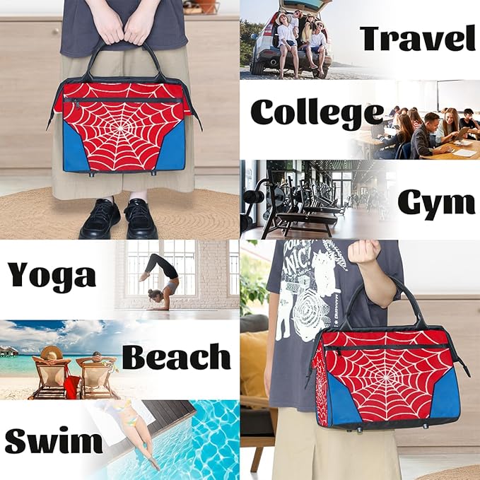 Sports Duffel Bags for Kids - Carry On Travel Gym Bag Waterproof Workout Shoulder Tote for Boys Girls Weekender Overnight Duffel for Swim Dance Camp(White Spider Web)
