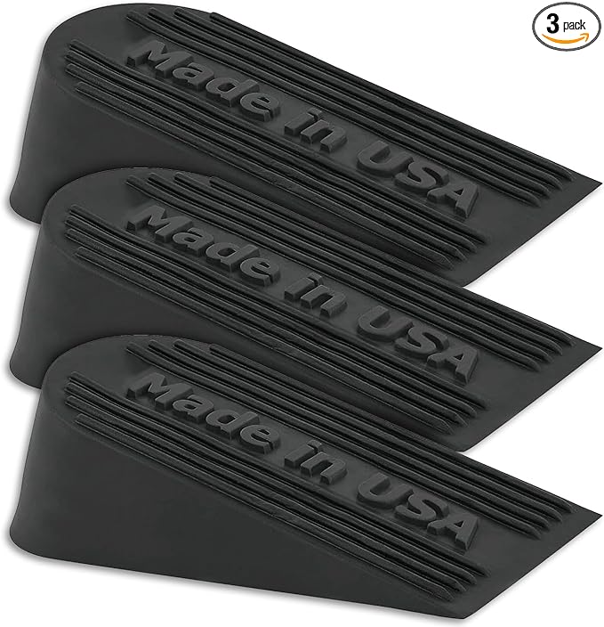 Large Big Rubber Door Stopper Made In USA - Door Stop Wedge for Carpet, Tile,Concrete Floor - Door Stoppers for Bottom of Door -Tall Heavy Duty for Commercial & Home- 6.5 x 2.75 x 1.9 Inches Black 3PK