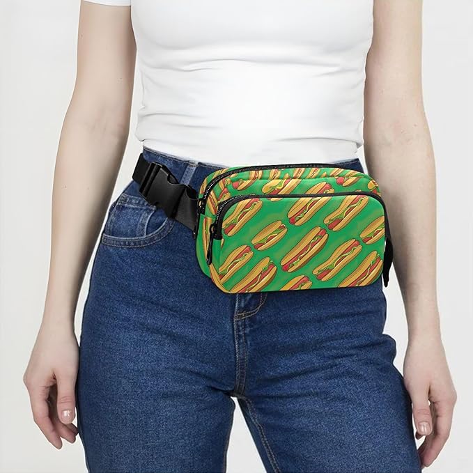 Funny Hot Dog Fanny Pack for Women Men Water Resistant Fashion Waist Packs with Adjustable Strap Belt Bag for Travel Workout Jogging Hiking 21220325