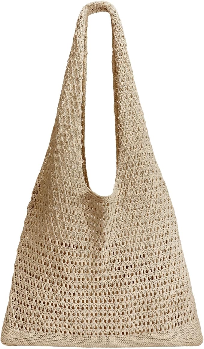 SUOSDEY Crochet Mesh Beach Tote Bag, Knit Summer Vacation Aesthetic Boho Tote Bag for Women