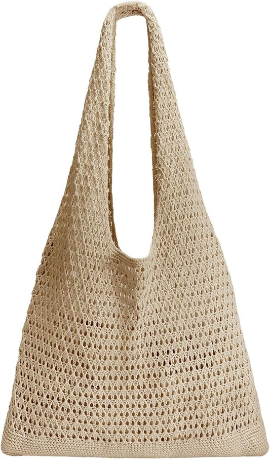 SUOSDEY Crochet Mesh Beach Tote Bag, Knit Summer Vacation Aesthetic Boho Tote Bag for Women