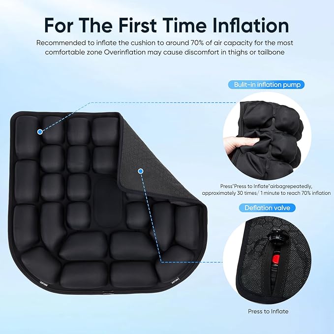 Travel mat - Inflatable Bubble Design, Used for car/Office/Airplane seat Cushion, Equipped with Storage Bags. Ergonomically Designed 3D Inflatable airbag, Including Neck Pillow kit (U-Shaped)
