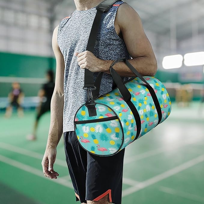 Travel Duffle Bag Pink Flamingo Pineapples And Exotic Leaves Carry On Weekender Bags Foldable Overnight Bag Workout Lightweight Bags
