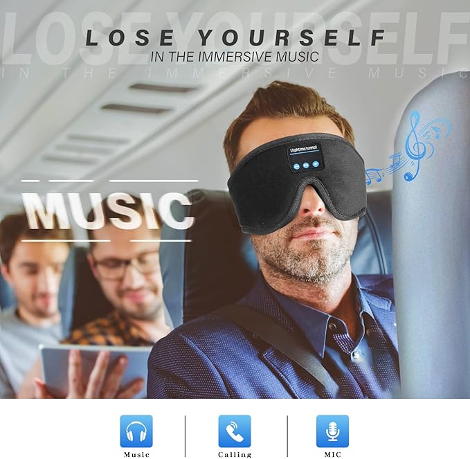 Sleep Headphones, Bluetooth 5.0 Wireless 3D Eye Mask, Lightimetunnel Washable Sleeping Headphones for Side Sleepers With Adjustable Ultra Thin Stereo Speakers Microphone Hands Free for Insomnia Travel