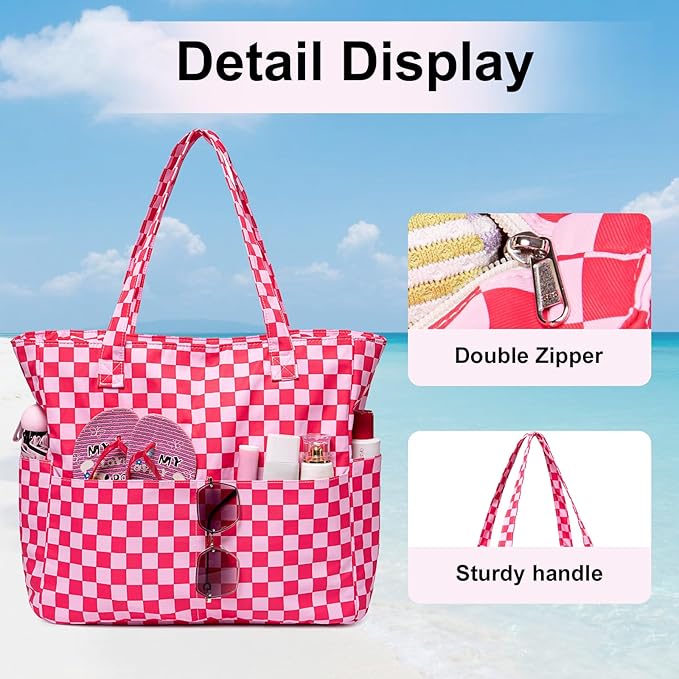 LEDAOU Large Beach Bag Women Waterproof Sandproof Zipper Beach Tote Pool Bag for Swim Gym Grocery Travel with Wet Pocket | Waterproof, Sandproof, Zipper, Pool, Gym, Grocery