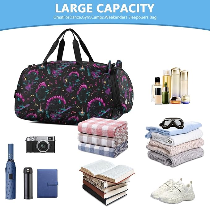 Cool Digital Hedgehog Girl's Gym Duffel Bag with Shoes Compartment Lightweight Personal Item Travel Bag for Travel, Swimming, Dance, Ballet bolsa para hombre
