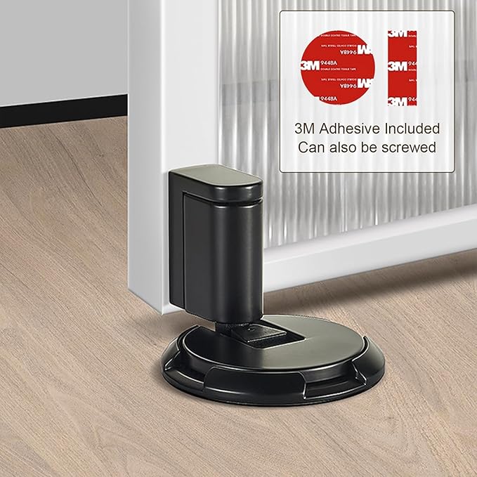 Windproof Door Stopper Indoor Heavy Duty Floor Door Stop Keep Door Open Mechanical No Drilling Door Stopper with Screws and 3M Adhesive, 4 Pack, Grey