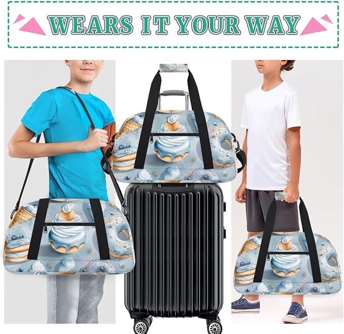 Doughnuts Ice Cream Kids-Duffel-Bags Gymnastics Dance Bag Carry-On Overnight Travel Gym Lightweight Dance Sports Bags For Girls Boys Kids，