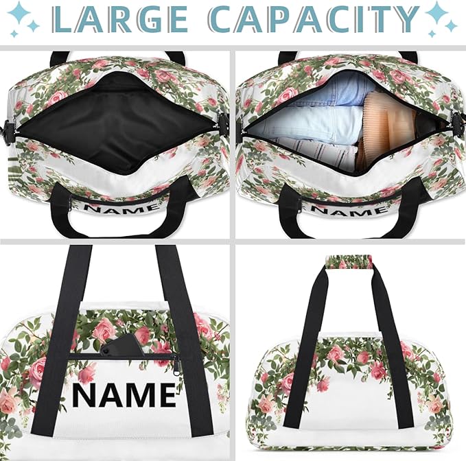 Red Roses Mini Gym Bag 18 inch for Women Men Waterproof Custom Vintage Floral Travel Duffel Bag Carry On Overnight Tote Nurse Bag for Work Fitness Hiking