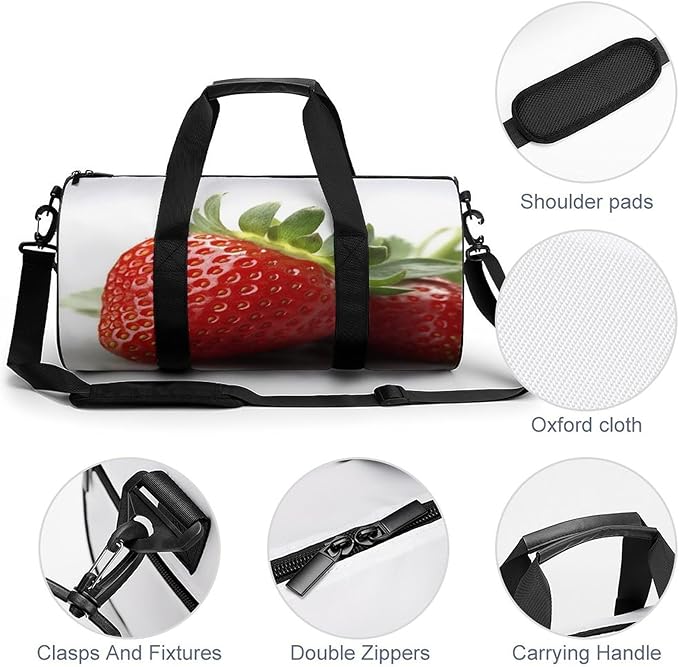 Sports Gym Bag for Women Men Travel Duffel Bag Tote Weekender Bag Fruit Strawberry Carry on Overnight Bag for Travel Swimming Fitness Workout Sports Duffle Bag