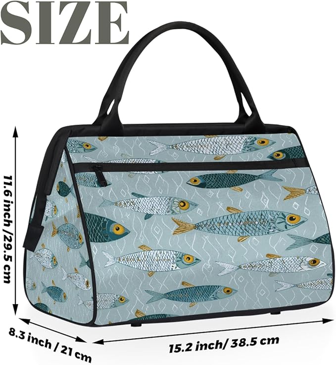 Gym Bag for Women Men, Cute Fish Pattern Sports Duffel Bags, Waterproof Travel Weekender Overnight Carry On Tote Bags for Travel Sports