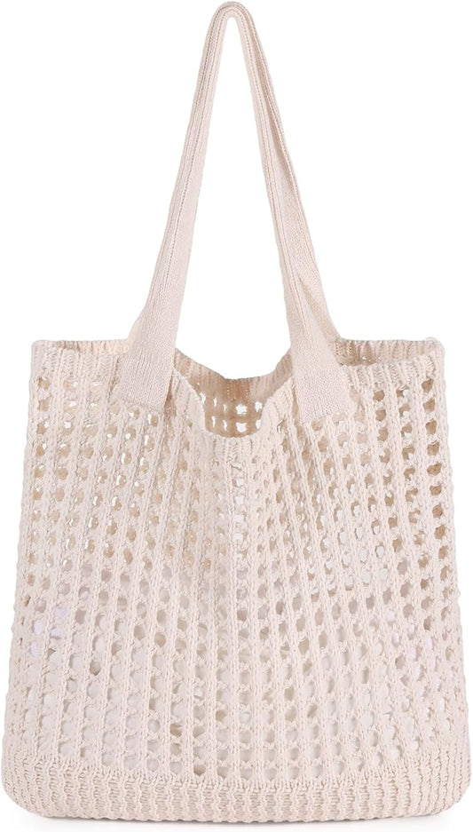 Sightor Crochet Tote Bag, Mesh Beach Bag Knit Summer Hobo Bag Vacation Boho Tote Bag for Women