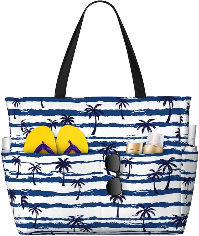 Large Beach Bag for Women Waterproof Foldable Travel Shoulder Tote Bag with Pocket for Weekender Pool Vacation