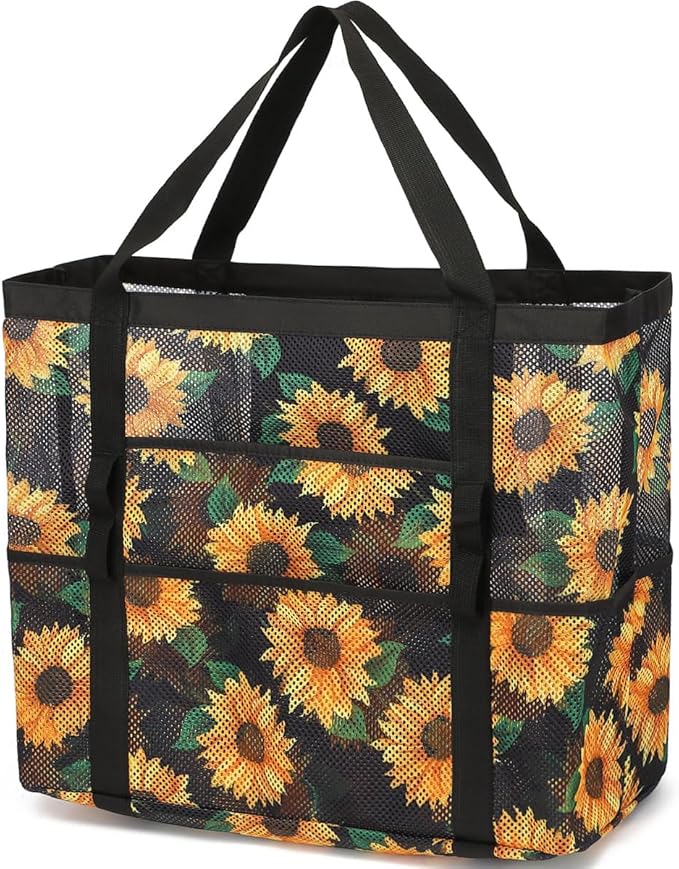 Mesh Beach Bag, Large Beach Tote with Zipper Pocket, Toys Pool Bag for Family Travel Vacation Cruise Essentials