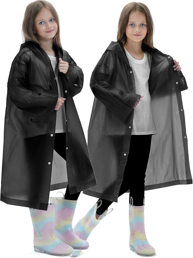 2 Pack Raincoats for Kids, Reusable Rain Ponchos with Hood and Sleeves Rain Coats for Boys and Girls