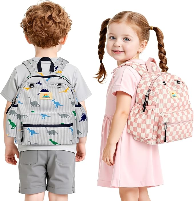 STEAMEDBUN Corduroy Toddler Backpack for Boys 2-4: Kids backpack for Boys Girls - 12 inch Preschool Kindergarten Backpacks - Car