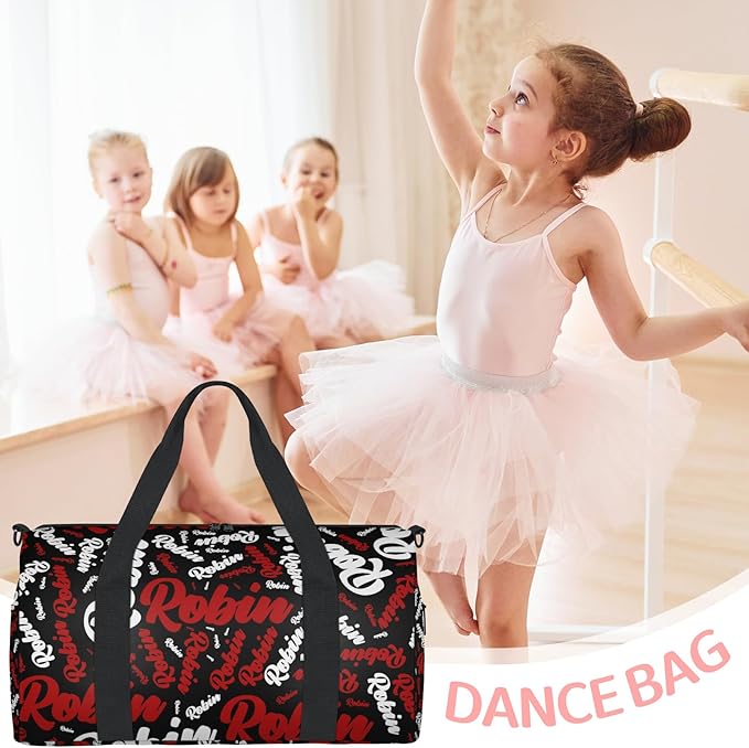 Custom-Dance-Gymnastics-Bag for Girls Personalized Kids Duffle Bag Cheerleader Team Bag for Travel Gym Sport Red White Text