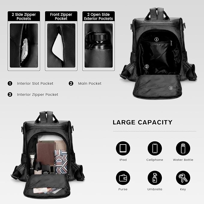 molshine Backpack,Fashion Casual Travel PU Leather Daypack Bag Shoulder Rucksack Handbags for Women HB041